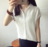 2016新款韩版夏装短袖亚麻棉麻T恤白衬衫女装宽松大码打底衫上衣
