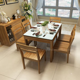 新红阳家具实木颗粒餐桌橡木原木色大理石简约饭桌餐台组合椅子05
