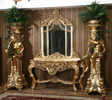意大利奢华家具 欧式实木金箔雕刻入门玄关台 玄关装饰镜组合