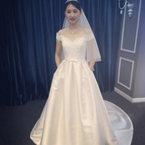 朵妮娜婚纱礼服2016新款韩式一字肩拖尾婚纱新娘简约修身拖地婚纱