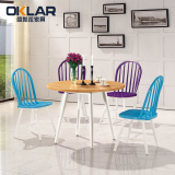 欧式彩色实木餐桌椅组合 4人 接待洽谈圆桌 西餐咖啡厅橡木温莎椅