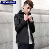 WOOG2005韩版休闲连帽夹克男2016秋季新款黑色修身薄款潮青年外套