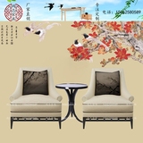 新中式实木布艺印花沙发椅现代中式酒店会所复古休闲单人沙发椅