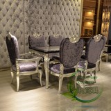新古典餐桌餐椅组合酒店家具欧式后现代实木金银箔长方形一桌六椅
