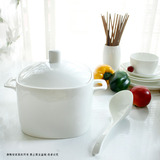 唐山无铅纯白骨瓷10英寸方形韩式品锅陶瓷器餐具套装汤锅大汤碗