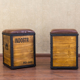 美式工业做旧复古铁皮凳子储物凳梳妆凳换鞋化妆矮凳皮箱方箱凳