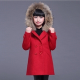 女童羊毛大衣儿童连帽毛呢子加棉加厚外套韩版童装2015新款中大童
