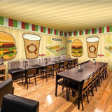 个性汉堡奶茶薯条西餐厅沙发背景墙 披萨店咖啡屋3d大型壁画定制