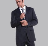 雅戈尔正品男式西服套装新款商务纯羊毛套装西装正装藏青条纹XF13