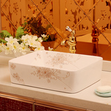 浴之浴卫浴艺术台上盆卫生间洗手盆洗脸面盆洗漱池长方形金色兰花
