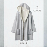 日本原单棉线配色设计连帽休闲帅气长款卫衣开衫针织外套
