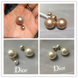意大利专柜代购Dior经典白粉金色大小子母珍珠两用前后耳钉