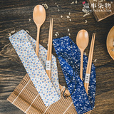 温事柒物 日式环保木质便携式布袋筷勺套装 木筷木勺餐具 zakka
