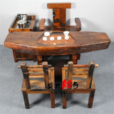 老船木茶桌椅组合简约休闲实木茶台原木本色沉船木茶几独板整板桌