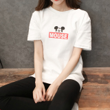 女学生夏季新款韩版圆领卡通短袖T恤女宽松磨毛加厚中长款打底衫