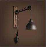 怀旧工业风带拉绳长臂实木个性创意咖啡店美式复古壁灯创意简约设