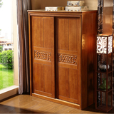实木衣柜推拉门组装组合木质衣柜整体橡木大衣柜卧室简易二门