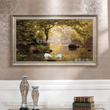 佳艺特手绘欧式油画风景浪漫天鹅湖森林油画客厅婚庆沙发墙壁炉画