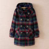 2015冬装小熊维尼专柜少女学生英伦风格子中长款毛呢大衣呢子外套