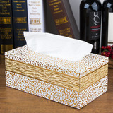 雕花皮革家用桌面纸巾盒欧式创意大号车用纸抽方盒木质收纳餐纸盒