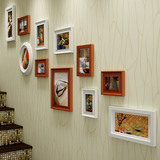欧式楼梯照片墙相框墙组合创意走廊楼道装饰墙现代实木美式相片墙