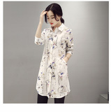 2016春夏装新品女棉衬衫韩版中长款修身女士长袖印花衬衣女