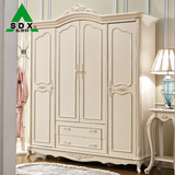 欧式衣柜实木卧室四门衣柜木质整体法式白色板式衣柜简约现代衣橱