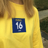 韩国ulzzang学院风原宿潮流多色贴布字母大件七分袖T恤短袖女学生