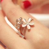 1037 韩版猫眼石花朵水钻可调节戒指 女小雏菊开口满钻指环 饰品