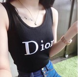 夏季韩版英文字母小背心 针织纯色修身显瘦女高弹冰丝吊带打底衫