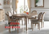 欧式美式橡木餐桌椅组合 外贸做旧复古椭圆餐桌家具 法式欧式餐桌