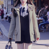 秋冬季新款女装韩版呢子大衣连帽学院风学生中长款修身毛呢外套女