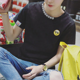 夏季卡通印花短袖t恤男士韩版修身半袖上衣服青少年学生潮流男装