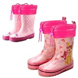 外贸秋冬儿童雨鞋中大童女童 公主防滑防水橡胶水鞋加绒保暖雨靴