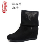 老北京布鞋女秋冬中靴长靴子女冬季平跟内增高筒靴平底女靴中筒