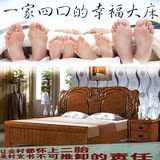 松木纯实木床双人床1.8米现代简约大床高箱床卧室床中式雕花婚床