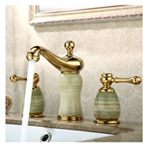 包邮欧式金色仿古分体全铜双把三孔面盆水龙头冷热水浴室台盆龙头