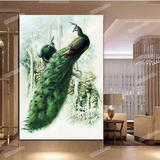 欧式壁画玄关过道背景墙无缝装饰画壁纸3d立体竖版世界名画孔雀