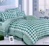 绿色格子韩式床上用品 纯棉全棉床罩款式床裙4四件套1.5米1.8m