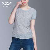 维米莉2016春夏欧洲站时尚圆领打底衫女式新款套头修身T恤