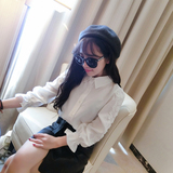 韩国秋季镂空刺绣蕾丝花朵性感长袖宽松衬衫女灯笼袖白色显瘦衬衣