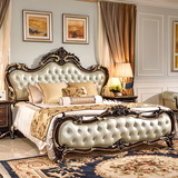豪华新古典家具雕花实木床大床欧式床双人床橡木真皮床主卧室婚床