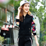 运动套装女春季新款时尚大码显瘦休闲套装女韩版长袖棒球服运动衣