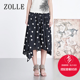 ZOLLE因为半身裙无袖中长款修身文艺不规则波点半裙