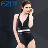 2016弈姿EZI新款专业运动竞技复古黑白保守显瘦连体女游泳衣1320