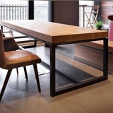 现代美式铁艺长方形餐桌实木复古办公桌工业风家具工作台会议长桌