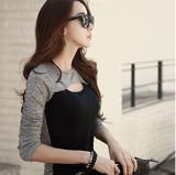 秋冬季新款韩版潮女装加绒加厚蕾丝打底衫中长款长袖t恤小衫上衣