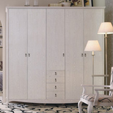 地中海风格家具简约大衣柜 田园实木板式做旧 卧室现代5门衣柜