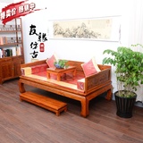 中式全实木罗汉床仿古南榆木沙发床客厅雕花罗汉床榻茶几组合家具