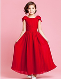 花童公主裙儿童礼服女童大红色长款婚纱裙少女大童钢琴演出晚礼服